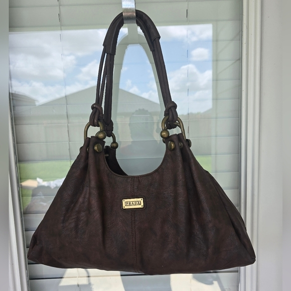 Prada Brown Shoulder HandBag Women Gold Accents - Picture 4 of 16